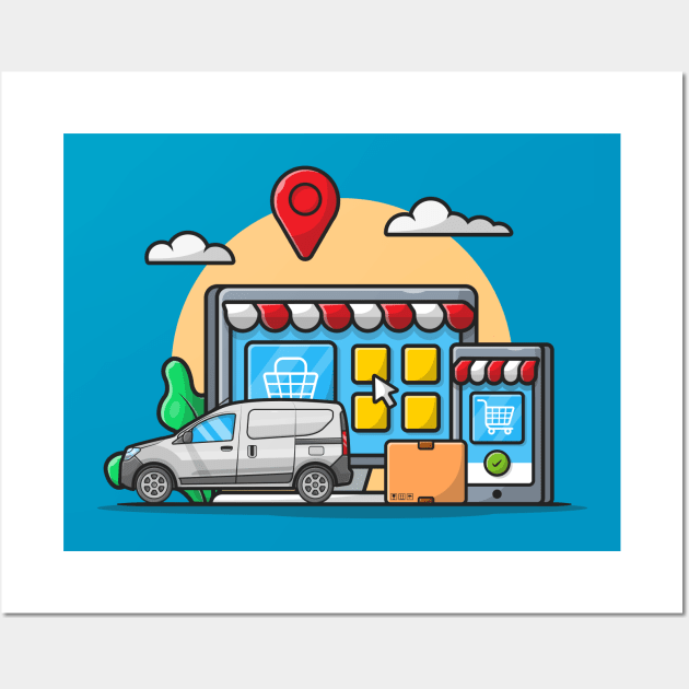 E-Commerce Delivery Cartoon Vector Icon Illustration Wall Art by Catalyst Labs